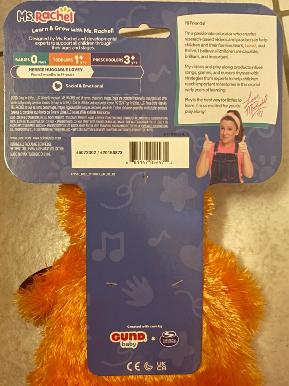 5/$30 Ms. Rachel Baby Herbie Huggable Orange Plush Bird Lovey Sealed! NWT - Picture 2 of 9